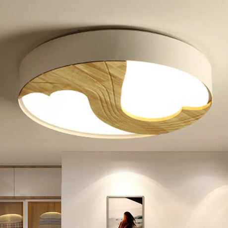 Romantic Wood Led Ceiling Lamp With Double Loving Heart Design For Kid’s Bedroom - White