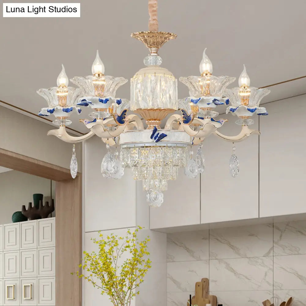 Modern Rose Gold Crystal Chandelier Pendant - 6/8 Lights Blooming Bedroom Suspension Lamp With