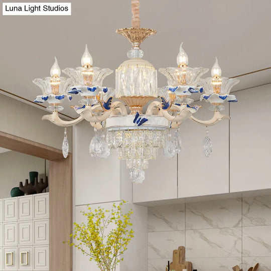 Modern Rose Gold Crystal Chandelier Pendant - 6/8 Lights Blooming Bedroom Suspension Lamp With