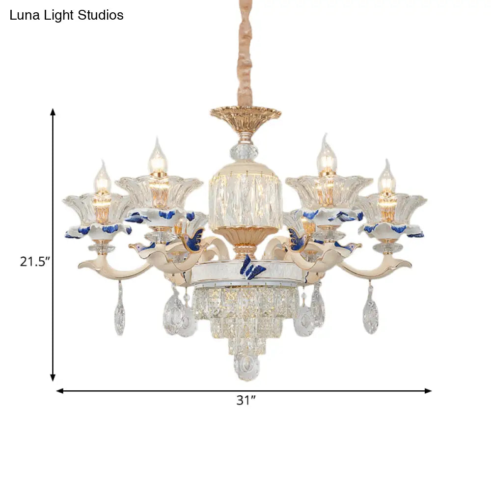 Rose Gold Crystal Chandelier Pendant - 6/8 Lights Modern Blooming Design For Bedroom Suspension