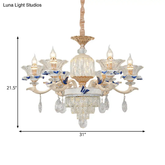 Rose Gold Crystal Chandelier Pendant - 6/8 Lights Modern Blooming Design For Bedroom Suspension