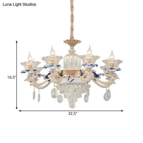 Rose Gold Crystal Chandelier Pendant - 6/8 Lights Modern Blooming Design For Bedroom Suspension
