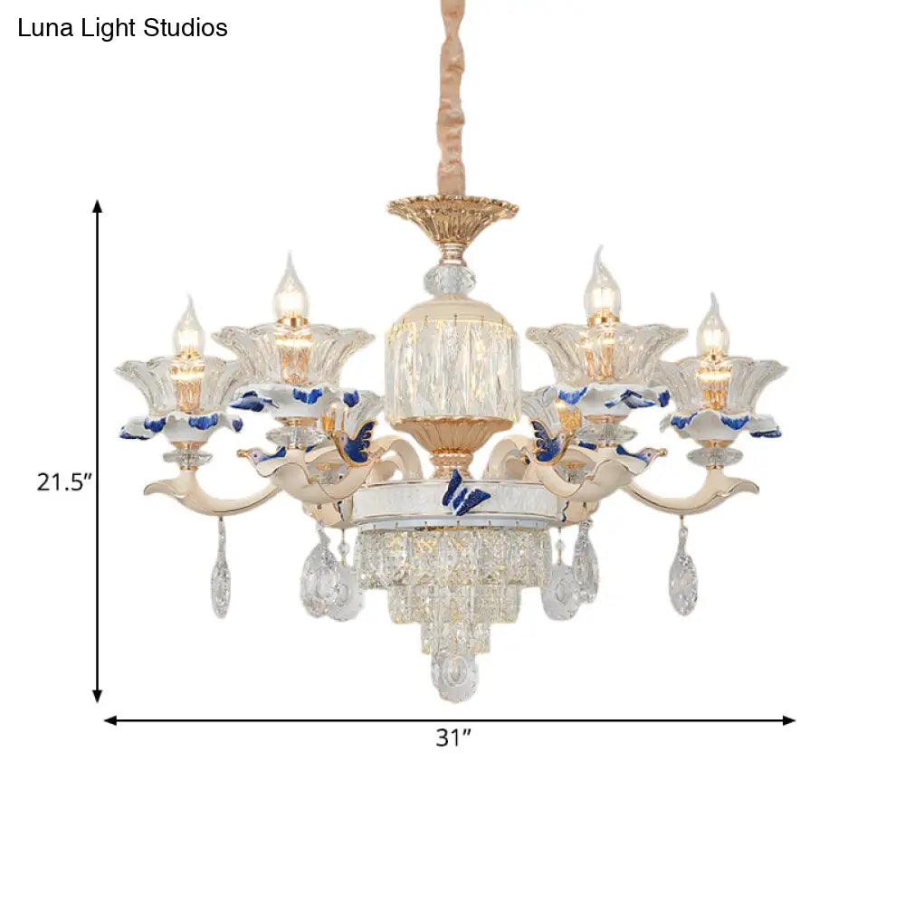 Modern Rose Gold Crystal Chandelier Pendant - 6/8 Lights Blooming Bedroom Suspension Lamp With