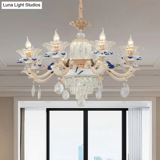 Modern Rose Gold Crystal Chandelier Pendant - 6/8 Lights Blooming Bedroom Suspension Lamp With