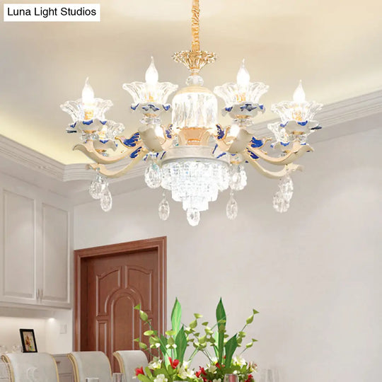 Modern Rose Gold Crystal Chandelier Pendant - 6/8 Lights Blooming Bedroom Suspension Lamp With