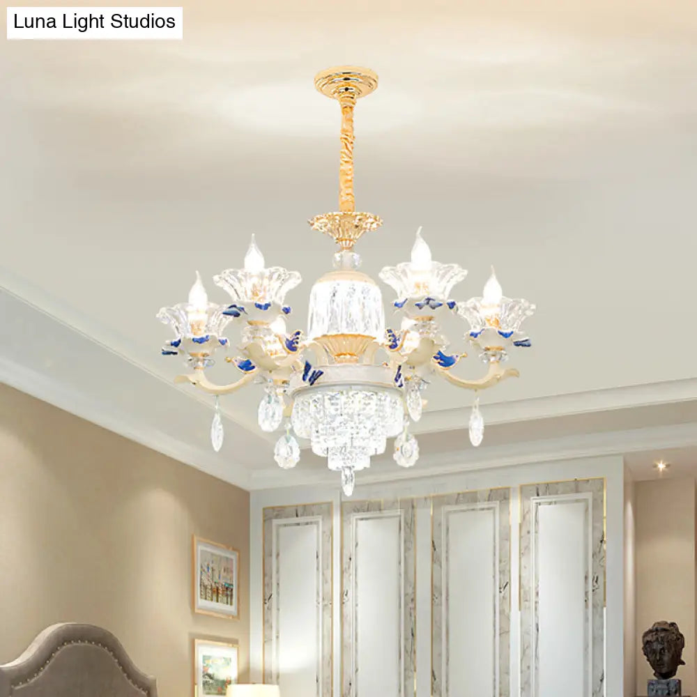 Rose Gold Crystal Chandelier Pendant - 6/8 Lights Modern Blooming Design For Bedroom Suspension
