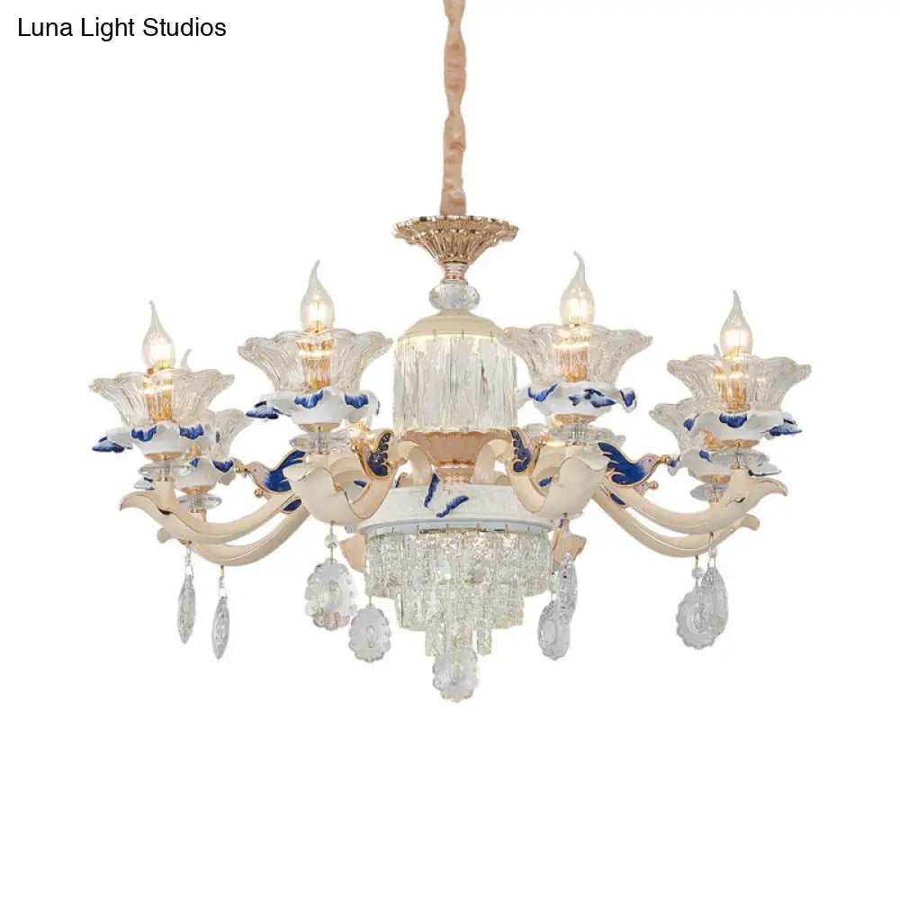 Modern Rose Gold Crystal Chandelier Pendant - 6/8 Lights Blooming Bedroom Suspension Lamp With