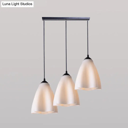 Rose Gold Glass Modernistic Flower Pendant Light - 3 Heads Living Room Hanging Lamp Linear/Round