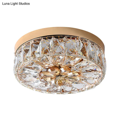 Rose Gold Mini Led Flush Ceiling Light - Beveled Crystal Round Mount Lamp 8’/10’ Width’ Or