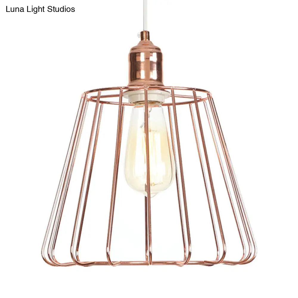 Rose Gold Tapered Pendant Lighting - Modern 1 Light Ceiling Drop With Metal Cage