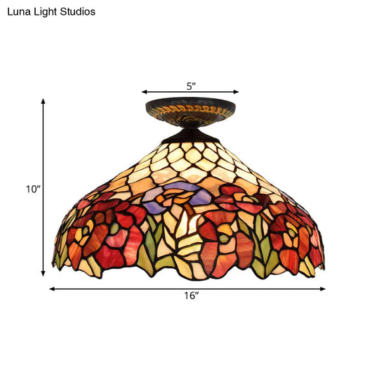 Rose Metal Tiffany Flush Mount Ceiling Light Fixture - Brass Finish 12’/16’ Diameter