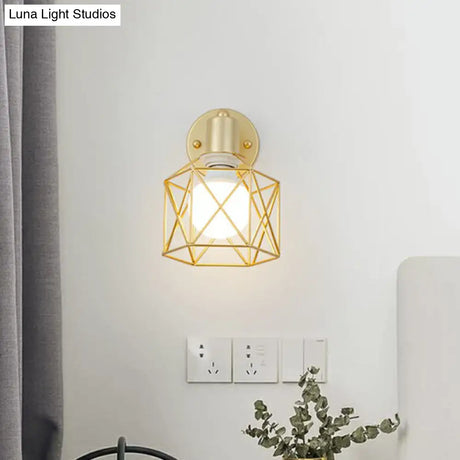 Rotatable Antique Gold Hexagonal Wall Mount Light Fixture