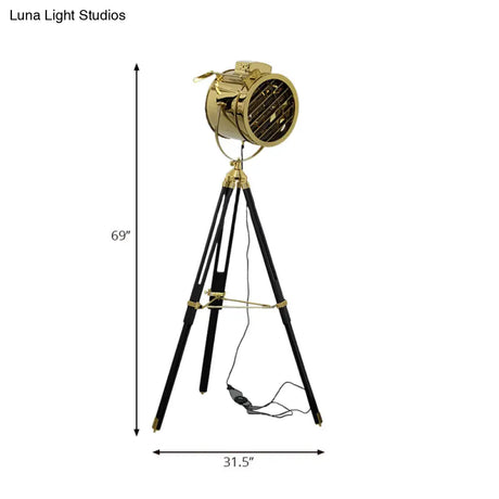 Rotatable Cylinder Metal Shade Floor Light - Tripod Design Industrial Style 1-Light Indoor Standing