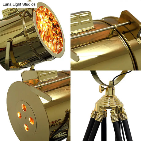 Rotatable Cylinder Metal Shade Floor Light - Tripod Design Industrial Style 1-Light Indoor Standing