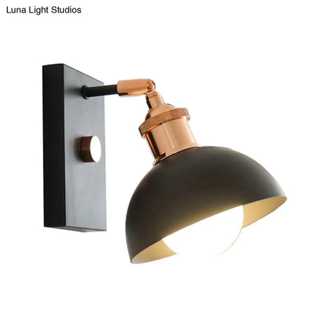 Rotatable Industrial Reading Lamp With Metal Bowl Shade For Bedside Wall