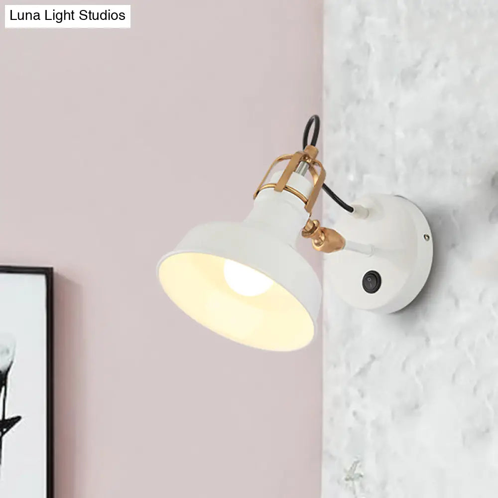 Rotatable Industrial White Urn Wall Sconce - Metallic Bedside Lamp Fixture With 1 Bulb