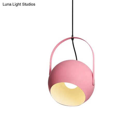 Rotatable Macaron Loft Metal Pendant Light For Living Room - 1 Head Globe Hanging Design