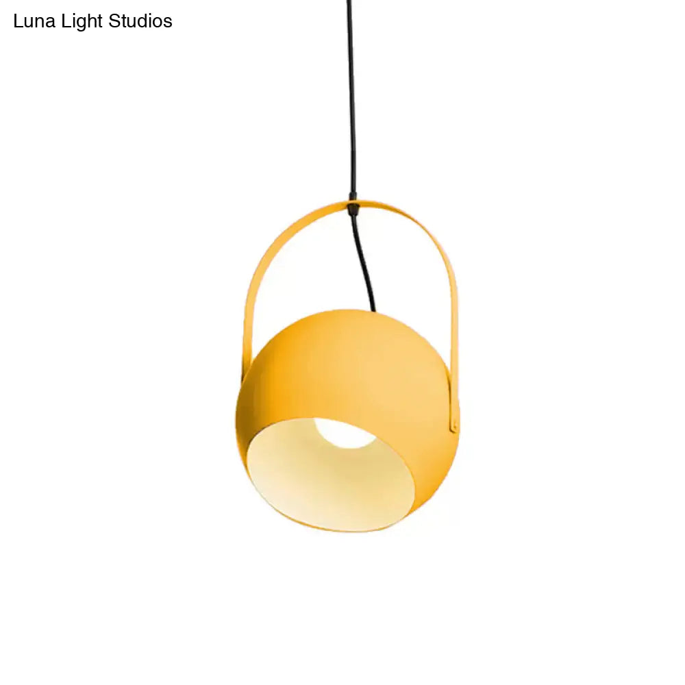 Rotatable Macaron Loft Metal Pendant Light For Living Room - 1 Head Globe Hanging Design