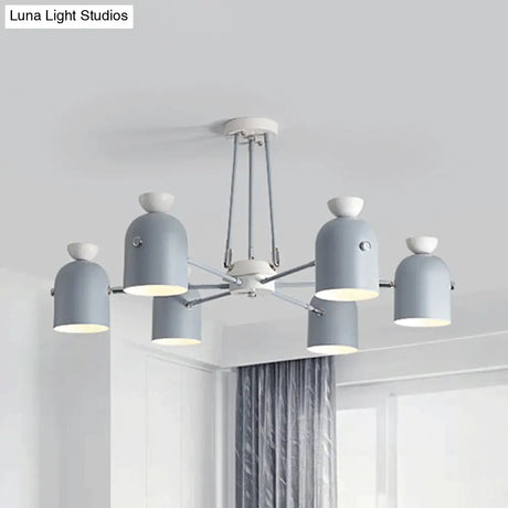 Rotatable Metal Cup Chandelier - 6 Light Macaron Style Hanging For Childs Bedroom