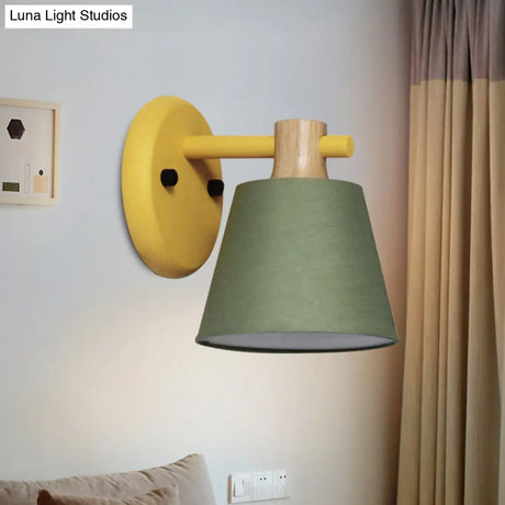 Rotatable Nordic Bucket Wall Lamp - 1 Light Fabric Lighting For Childs Bedroom Or Stairwell
