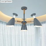 Rotatable Nordic Suspension Light With Goblet Shades - Green Grey White Metal Wood Chandelier For