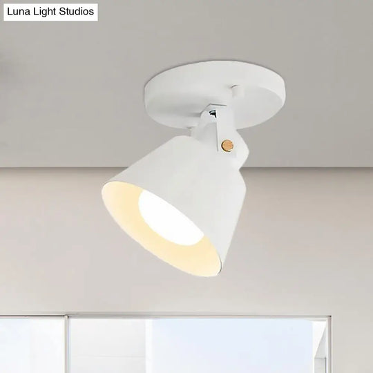 Rotatable Semi Flush Ceiling Light With Stylish Metallic Conical Shade - Black/White