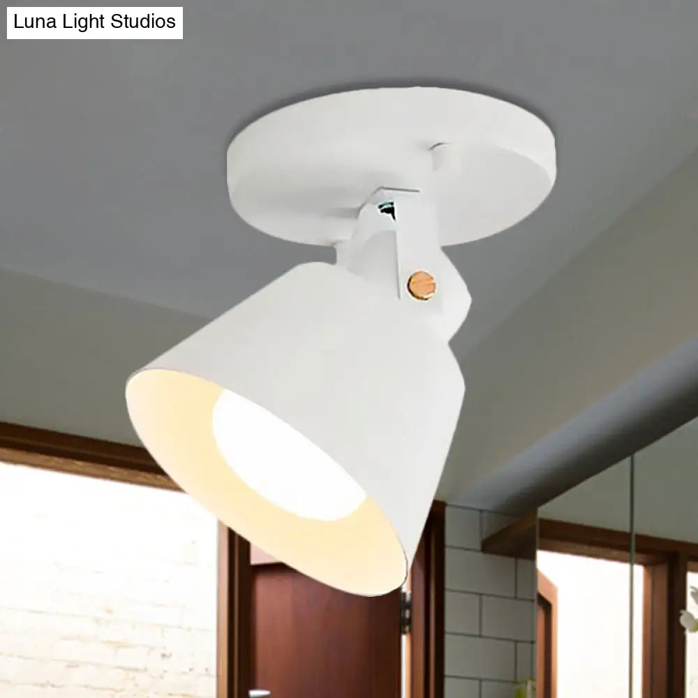 Rotatable Semi Flush Ceiling Light With Stylish Metallic Conical Shade - Black/White White