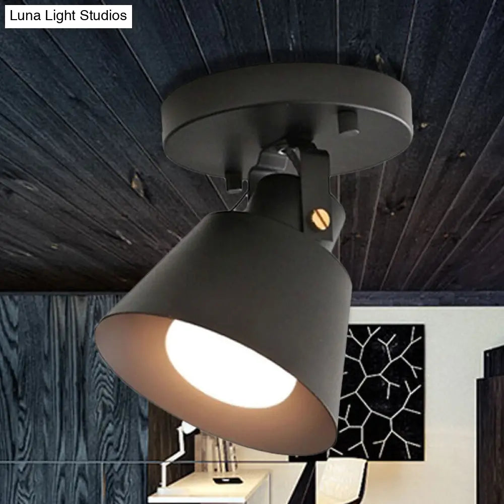 Rotatable Semi Flush Ceiling Light With Stylish Metallic Conical Shade - Black/White Black