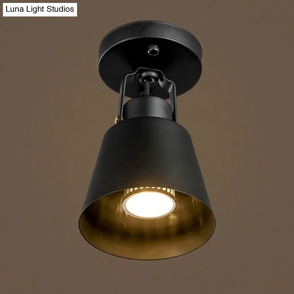 Rotatable Semi Flush Ceiling Light With Stylish Metallic Conical Shade - Black/White