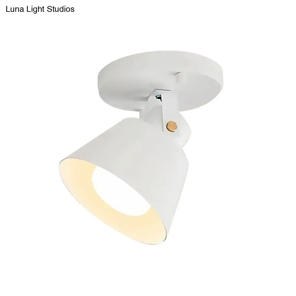 Rotatable Semi Flush Ceiling Light With Stylish Metallic Conical Shade - Black/White
