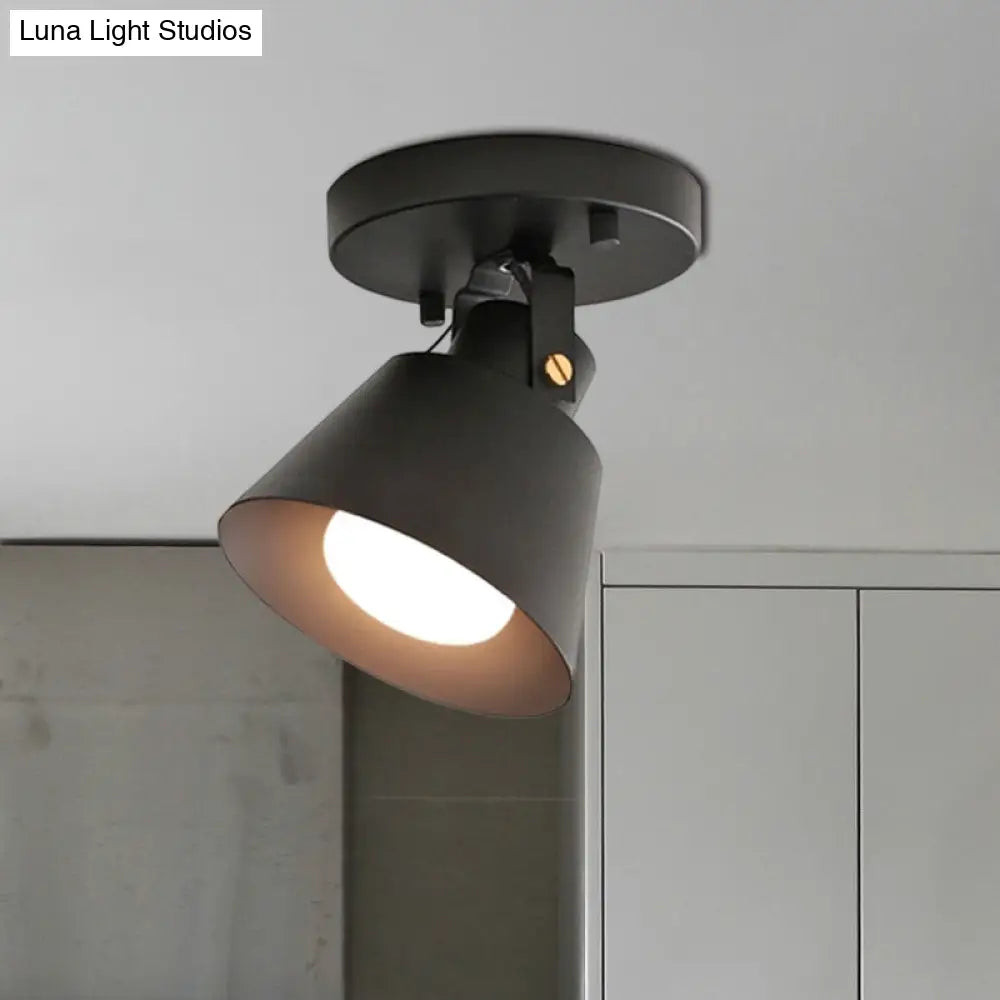 Rotatable Semi Flush Ceiling Light With Stylish Metallic Conical Shade - Black/White