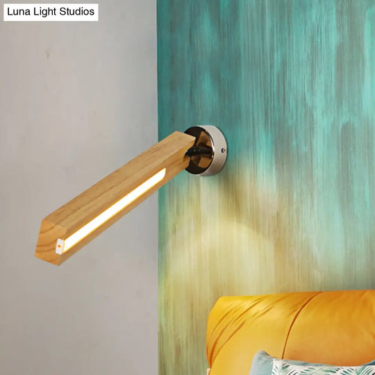 Rotatable Wood Wall Light - Simple Beige Led Sconce For Bedside With 3 Color Options
