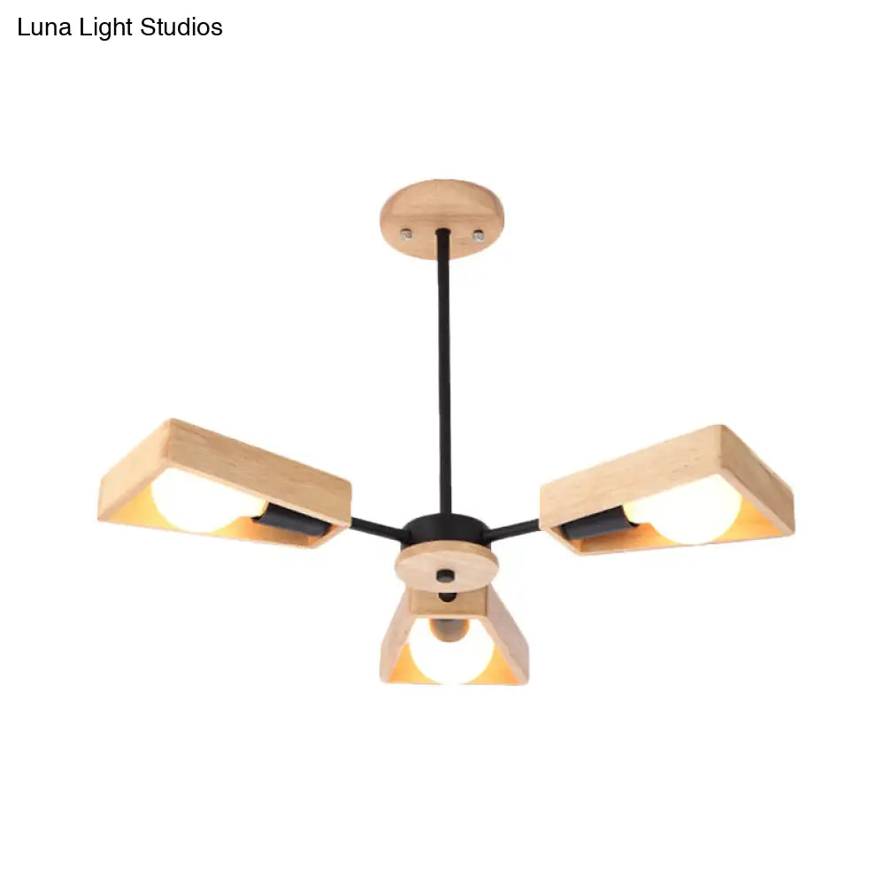 Modern Rotatable Trapezoid Chandelier Wood Pendant Light - Multi-Head For Dining Room