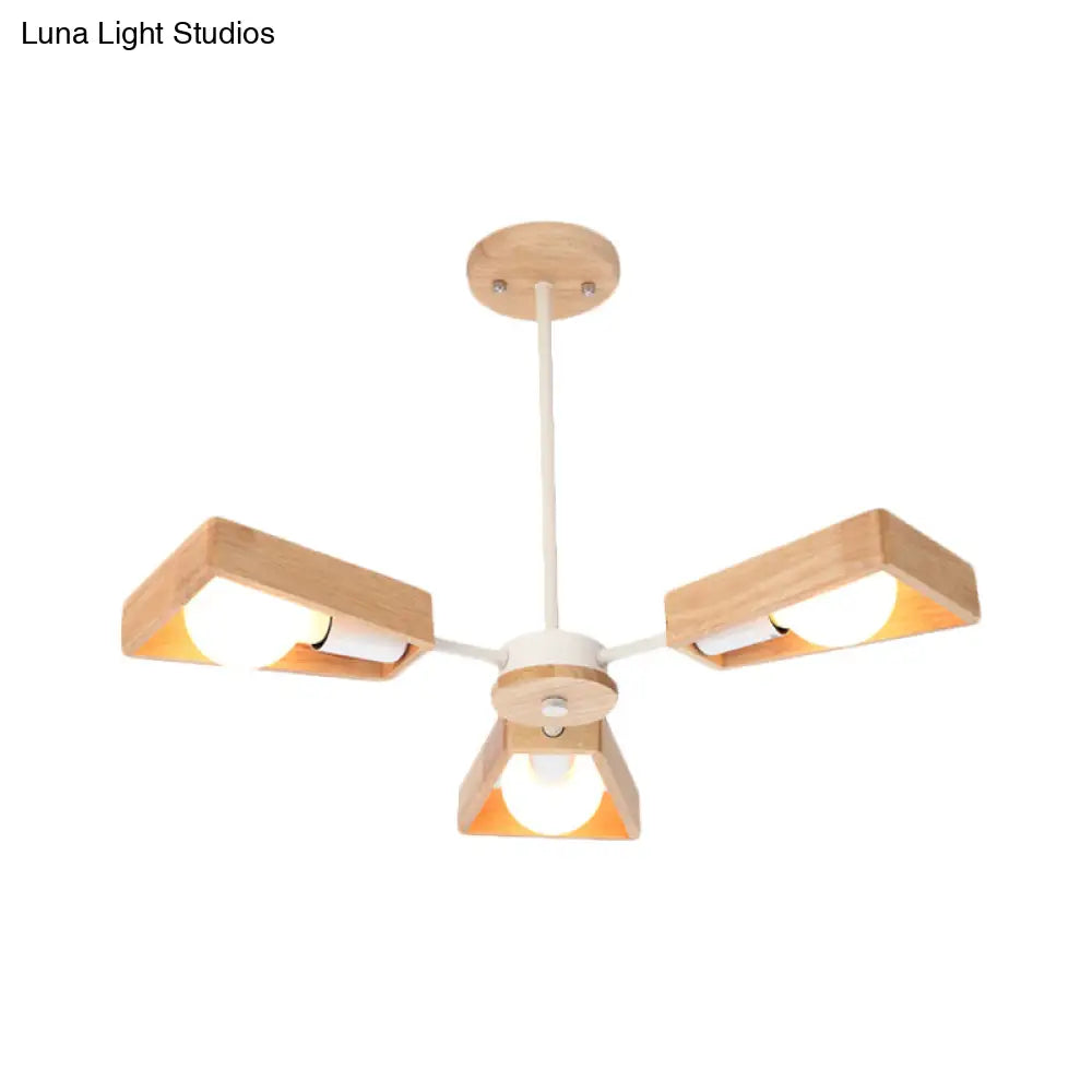 Modern Rotatable Trapezoid Chandelier Wood Pendant Light - Multi-Head For Dining Room