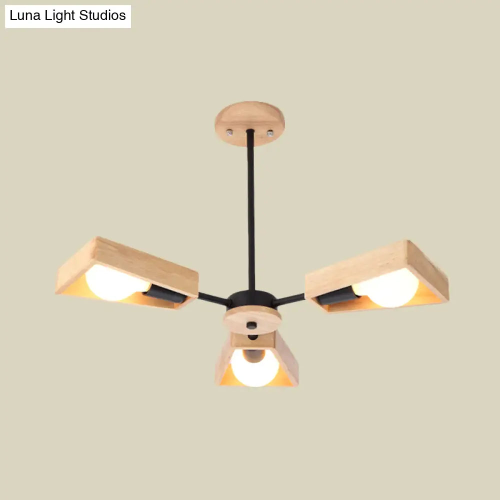 Rotating Trapezoid Wood Chandelier With Multiple Pendants - Modern Dining Room Lighting