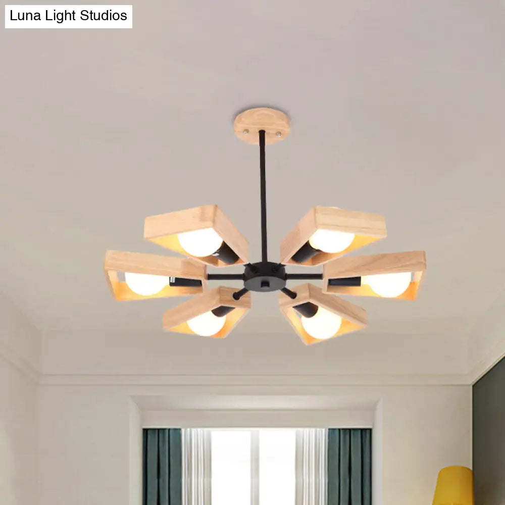Modern Rotatable Trapezoid Chandelier Wood Pendant Light - Multi-Head For Dining Room