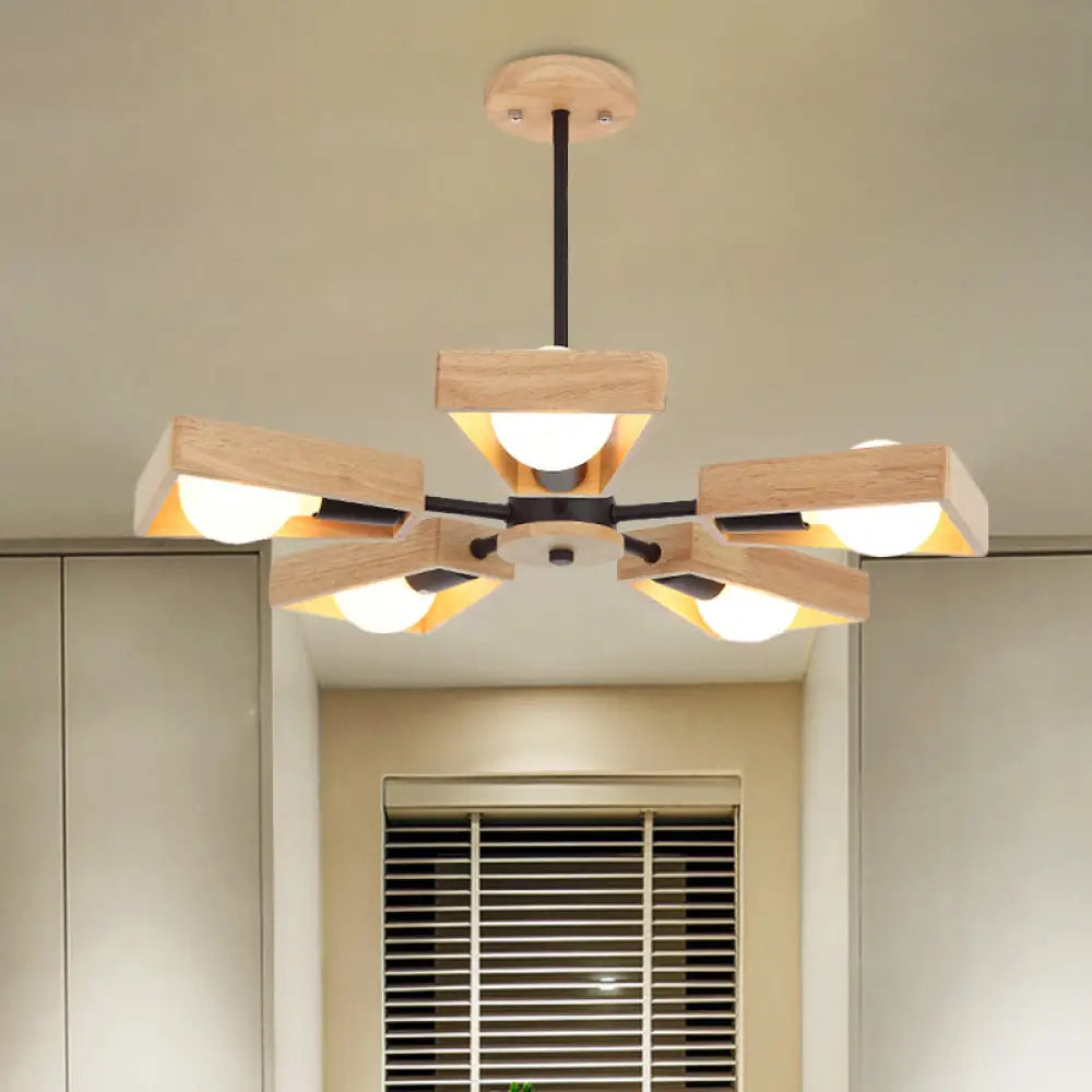 Rotating Trapezoid Wood Chandelier With Multiple Pendants - Modern Dining Room Lighting 5 / Black
