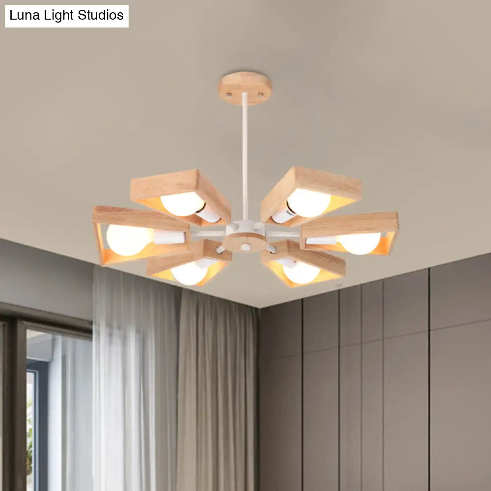 Modern Rotatable Trapezoid Chandelier Wood Pendant Light - Multi-Head For Dining Room