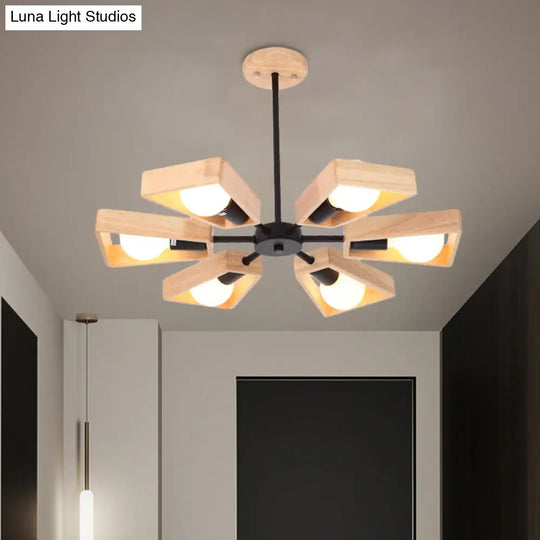 Modern Rotatable Trapezoid Chandelier Wood Pendant Light - Multi-Head For Dining Room 6 / Black