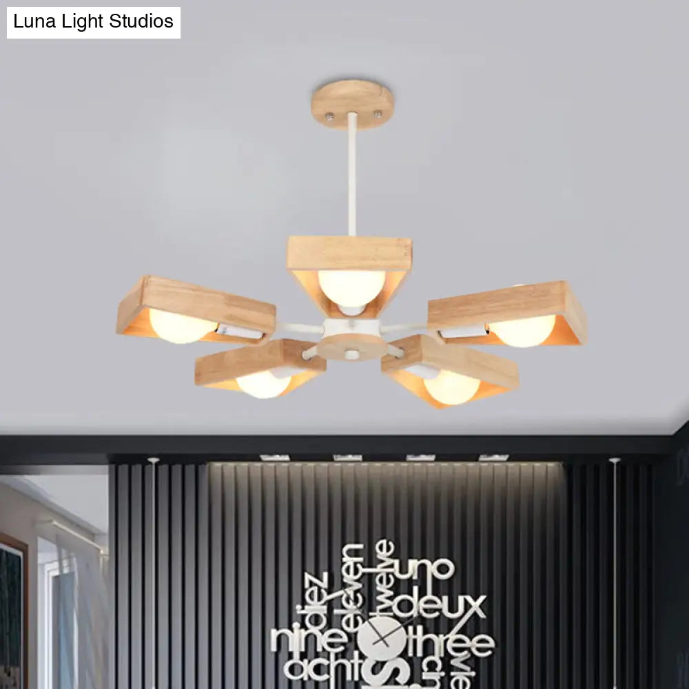 Modern Rotatable Trapezoid Chandelier Wood Pendant Light - Multi-Head For Dining Room 5 / White