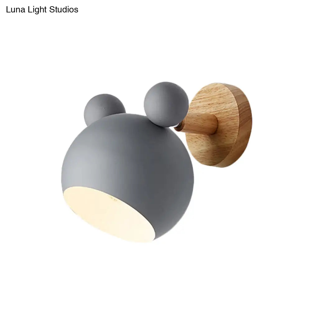 Rotating Wall Mounted Lamp: Bear/Bell Macaron Iron 1-Head Bedside Reading Light In White/Pink/Green