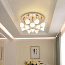 Round Acrylic Designer Ceiling Light Fixture For Hallways - White Flush Mount / Warm