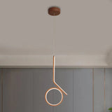 Contemporary Round And Bent Linear Metallic Led Pendant Ceiling Fixture In Brown With Warm/White
