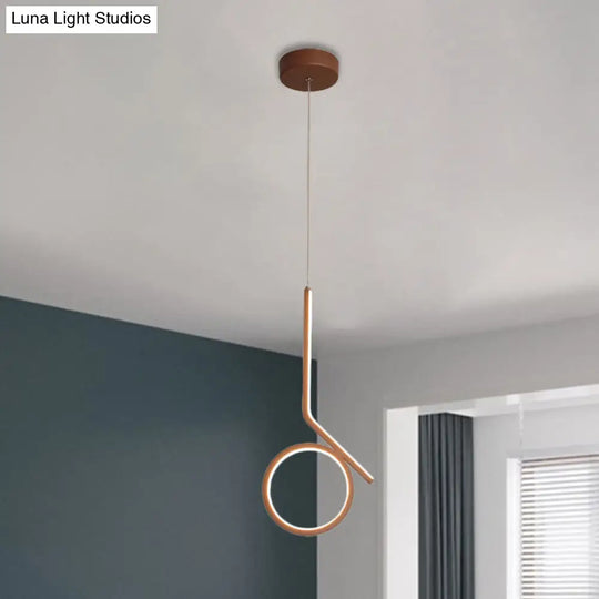Round And Bent Linear Pendant Metallic Led Ceiling Fixture - Modernism Design In Brown Warm/White