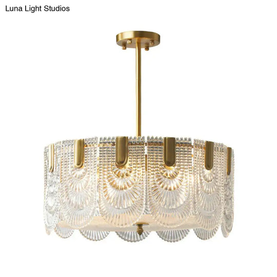 Round Brass With Ribbed Crystal Chandelier Pendant Light