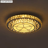 Round Crystal Block Led Flush Mount Ceiling Light In Nickel Finish For Simple Bedroom Style