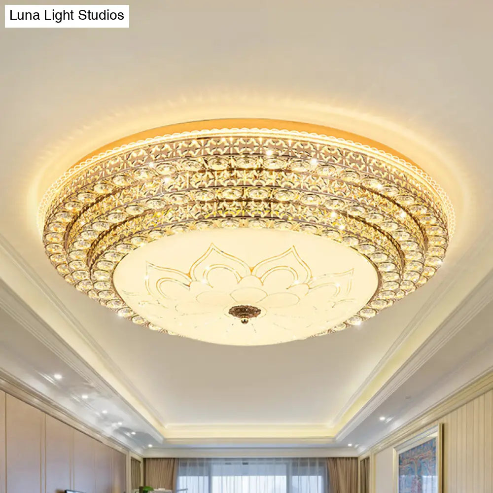 Round Crystal Led Flush Mount Ceiling Light Fixture White 3 Color Options Remote Control Dimming