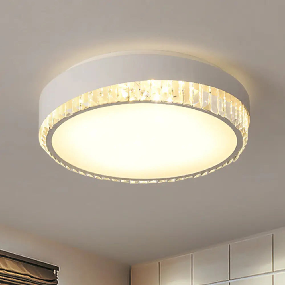 Round Crystal Led Flush Mount Ceiling Light For Bedroom - 16.5’/20.5’ White With Adjustable
