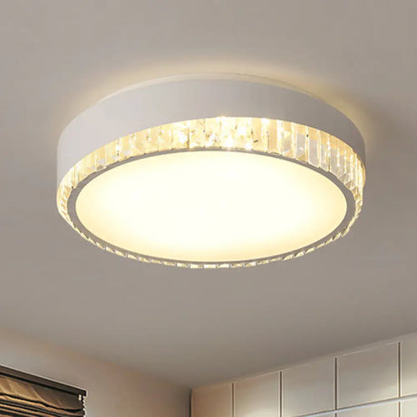 Round Crystal Led Flush Mount Ceiling Light For Bedroom - 16.5’/20.5’ White With Adjustable