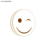 Round Flush Ceiling Light With Smile Emoji Led Flushmount Lamp And Acrylic Shade